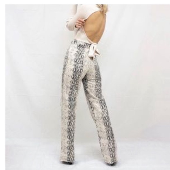 Zara 90s High Rise Wide Leg Pant Premium Snake Print Flare Jean - Picture 5 of 6